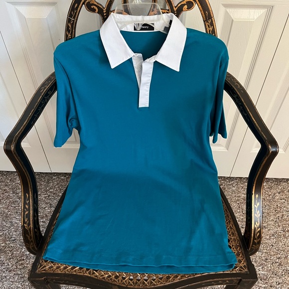 Theory Men’s Rugby Polo-Rope Collared Cotton Short Sleeve Jersey Turquoise Sz Sm - Picture 4 of 4
